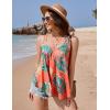 Zeagoo Women’s Spaghetti Strap Tank Tops Flowy V Neck Dressy Sexy Sleeveless Summer Floral Printed Loose Fit Camisole Coral Orange, Medium