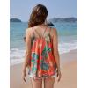 Zeagoo Women’s Spaghetti Strap Tank Tops Flowy V Neck Dressy Sexy Sleeveless Summer Floral Printed Loose Fit Camisole Coral Orange, Medium