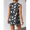 Zeagoo Womens Summer Tank Tops Sleeveless Loose Fit Tunic Blouses Dressy Casual Pleated Front Scoop Neck Boho Shirts(Flower Black)