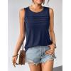 Zeagoo Womens Summer Tank Tops Sleeveless Loose Fit Tunic Blouses Dressy Casual Pleated Front Scoop Neck Boho Shirts(Navy Blue)