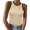 Zeagoo Womens Tank Top Racerback Crowl Neck Casual Basic Ribbed Knit Fitted Sleeveless Shirts S-XXL(Beige)
