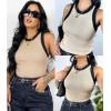 Zeagoo Womens Tank Top Racerback Crowl Neck Casual Basic Ribbed Knit Fitted Sleeveless Shirts S-XXL(Beige)