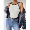 Zeagoo Womens Tank Top Racerback Crowl Neck Casual Basic Ribbed Knit Fitted Sleeveless Shirts S-XXL(Beige& Black White)