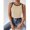 Zeagoo Womens Tank Top Racerback Crowl Neck Casual Basic Ribbed Knit Fitted Sleeveless Shirts S-XXL(Orange&beige)