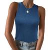 Zeagoo Womens Tank Top Racerback Crowl Neck Casual Basic Ribbed Knit Fitted Sleeveless Shirts S-XXL(Pure Navy Blue)