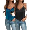 Zeagoo Camisole Tops for Women Slik Satin Spaghetti Strap Tank Top Lace V Neck Cami 2 PCS(Black+green)