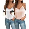 Zeagoo Camisole Tops for Women Slik Satin Spaghetti Strap Tank Top Lace V Neck Cami 2 PCS(White & Champagne2)
