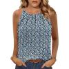 Zeagoo Womens 2026 Halter Neck Tank Tops Casual Sleeveless Pleated Camisole Tops Summer Loose Fit Cami Shirts(Z-blue Floral)