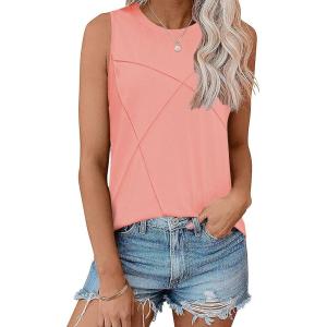 Zeagoo Beach Vacation Clothes for Women Pleated High Neck Flowy Sleeveless Tank Tops Summer Loose Fit Tunic Blouses(Pink)
