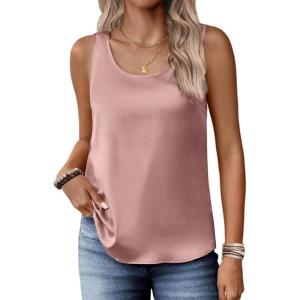 Zeagoo Silk Satin Tank Tops for Women Scoop Neck Sleeveless Camisole Tops 2026 Summer Basic Blouses(Mauve Pink)