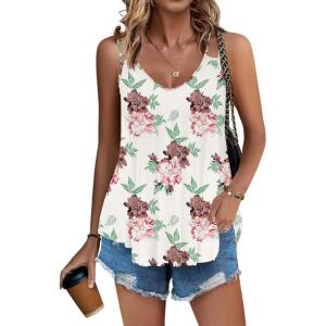 Zeagoo Women Flowy Tank Tops Casual Summer Tops Sexy Tank Tops Spaghetti Strap V Neck Sleeveless Tunic Camisoles Dusty Pink(Pink Floral)