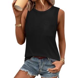Zeagoo Women’s 3 Pack Tank Tops 2026 Loose Fit High Neck Summer Top Dressy Casual Sleeveless Shirts with Pocket(1-black)