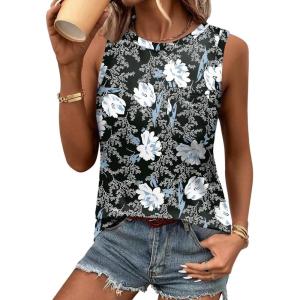 Zeagoo Women’s 3 Pack Tank Tops 2026 Loose Fit High Neck Summer Top Dressy Casual Sleeveless Shirts with Pocket(1-floral Black)