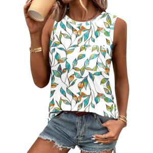 Zeagoo Women’s 3 Pack Tank Tops 2026 Loose Fit High Neck Summer Top Dressy Casual Sleeveless Shirts with Pocket(1-leaf White)