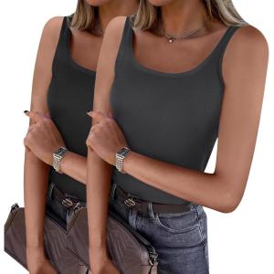 Zeagoo Womens Ribbed Tank Tops Square Neck Summer Tops Slim Fitted Spaghetti Strap Camisole Basic Sleeveless Layering Shirts(Z_black/Dark Grey)