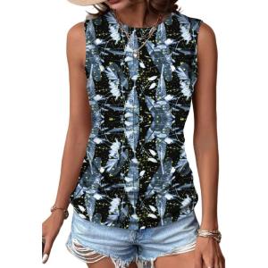Zeagoo Womens Ruched Tank Tops Summer Dressy Casual Crewneck Sleeveless Shirts S-XXL(Black Blue Yellow)