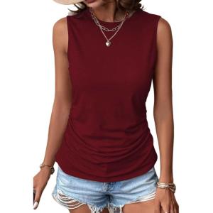 Zeagoo Womens Ruched Tank Tops Summer Dressy Casual Crewneck Sleeveless Shirts S-XXL(Wine Red)