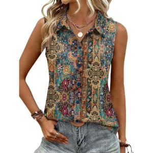 Zeagoo Women’s Sleeveless Button Down Shirts Blouses Casual Loose V Neck Tank Tops for Work S-XXL(Mz721)