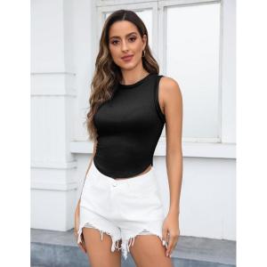 Zeagoo Women’s Sleeveless Tops Ribbed High Neck Crop Top Summer Casual Fitted Stylish Black Tank Top, Small