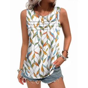 Zeagoo Womens Summer Tank Tops Sleeveless Loose Fit Tunic Blouses Dressy Casual Pleated Front Scoop Neck Boho Shirts(Color Leaf)
