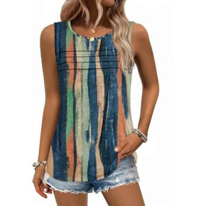 Zeagoo Womens Summer Tank Tops Sleeveless Loose Fit Tunic Blouses Dressy Casual Pleated Front Scoop Neck Boho Shirts(Cx289)