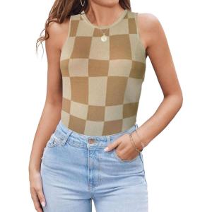 Zeagoo Womens Tank Top Racerback Crowl Neck Casual Basic Ribbed Knit Fitted Sleeveless Shirts S-XXL(Plaid-b)