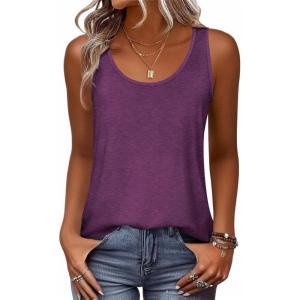 Zeagoo Womens Tank Tops Flowy Loose Fit Scoop Neck Casual Summer Tops Curvy Hem(Wine)