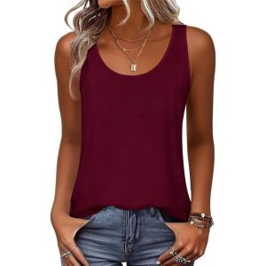 Zeagoo Womens Tank Tops Flowy Loose Fit Scoop Neck Casual Summer Tops Curvy Hem(Wine Red)