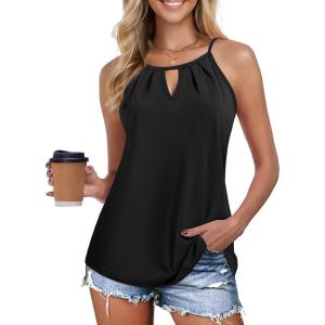 Zeagoo Womens Tank Tops Sleeveless Spaghetti Strap Halter Top Flowy Summer Beach Outfits 2026(Black)