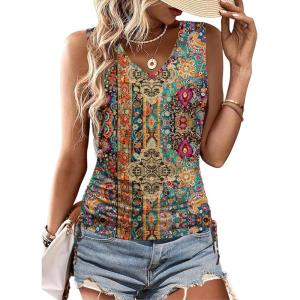 Zeagoo Womens Tank Tops Summer Ruched Top V Neck Sleeveless Drawstring Side Casual Trendy Shirts 2026(Pattern Mz721)