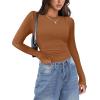 Zeagoo Womens Long Sleeve Stretch Crewneck Ribbed T-Shirt Slim Fit Casual Basic Tops S-XXL(Light Brown)