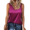 Zeagoo Women 2026 Silk Satin Tank Top Casual V Neck Camisole Blouses Loose Sleeveless Cami Basic Tank Shirt(Rose Red)