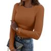 Zeagoo Womens Long Sleeve Stretch Crewneck Ribbed T-Shirt Slim Fit Casual Basic Tops S-XXL(Light Brown)