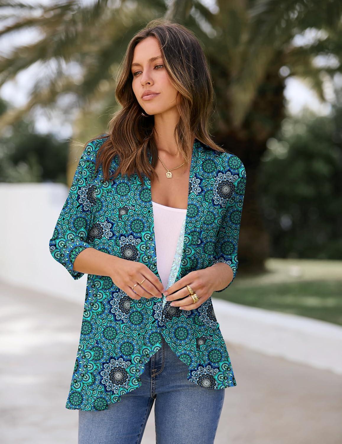 imageZeagoo Womens Open Front Cardigan 34 Sleeve Draped Ruffles Soft Knit Sweaters S3XLMulticolor 858