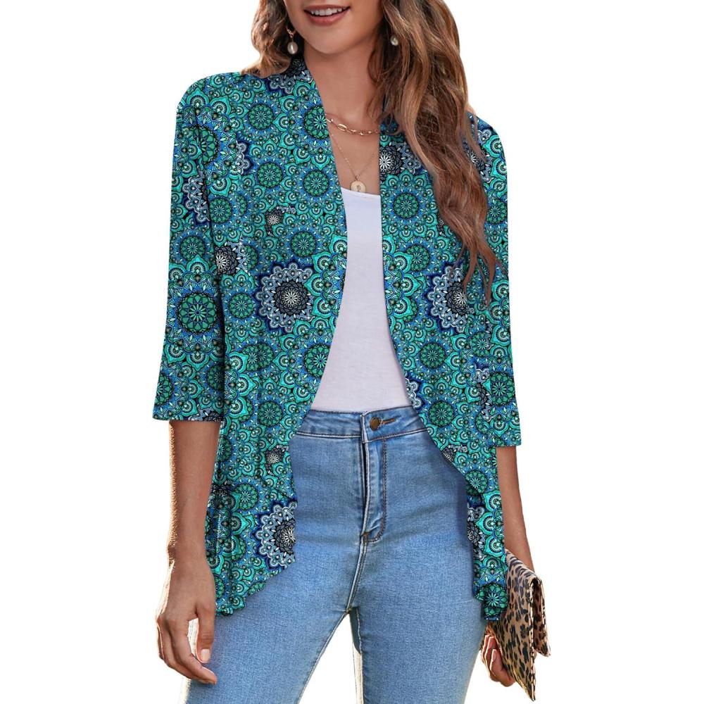 imageZeagoo Womens Open Front Cardigan 34 Sleeve Draped Ruffles Soft Knit Sweaters S3XLMulticolor 858