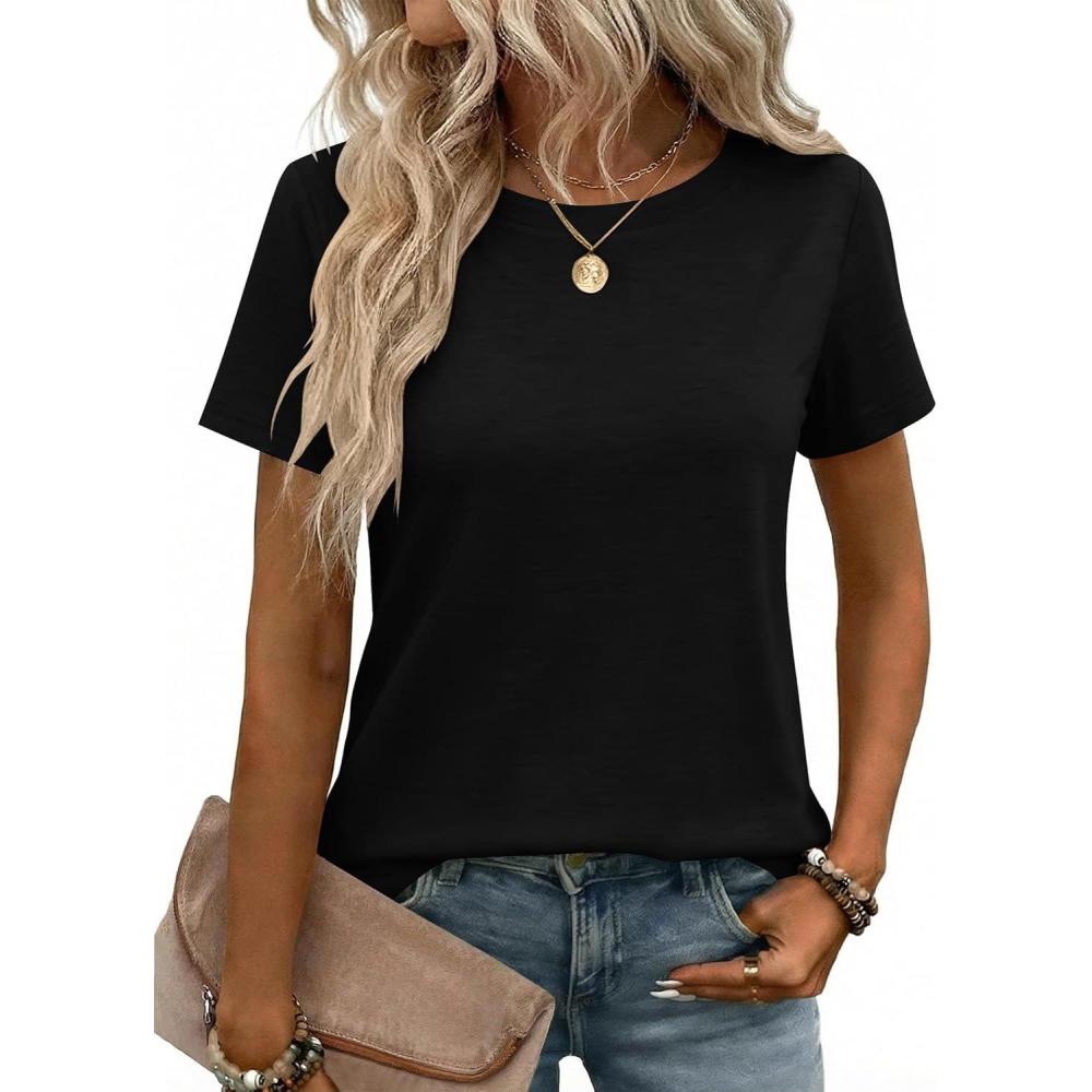 imageZeagoo Womens Tshirt Short Sleeve Summer Tops Crewneck Casual Basic Tee Shirts Spring Clothes Trendy OutfitBlack