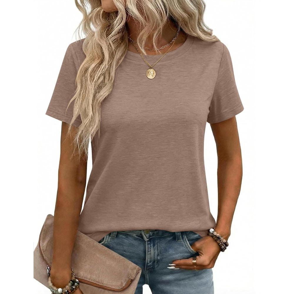 imageZeagoo Womens Tshirt Short Sleeve Summer Tops Crewneck Casual Basic Tee Shirts Spring Clothes Trendy OutfitKhaki