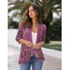 Zeagoo Women’s Open Front Cardigan 3/4 Sleeve Draped Ruffles Soft Knit Sweaters S-3XL(Floral Purple)