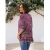 Zeagoo Women’s Open Front Cardigan 3/4 Sleeve Draped Ruffles Soft Knit Sweaters S-3XL(Floral Purple)