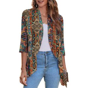 Zeagoo Women’s Open Front Cardigan 3/4 Sleeve Draped Ruffles Soft Knit Sweaters S-3XL(Multicolor 721)