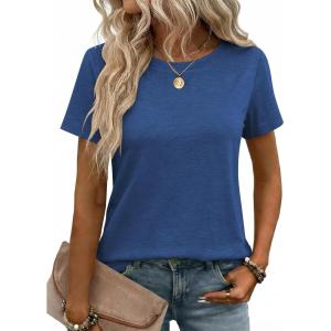Zeagoo Womens Tshirt Short Sleeve Summer Tops Crewneck Casual Basic Tee Shirts Spring Clothes Trendy Outfit(Blue)