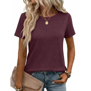 Zeagoo Womens Tshirt Short Sleeve Summer Tops Crewneck Casual Basic Tee Shirts Spring Clothes Trendy Outfit(Dark Red)