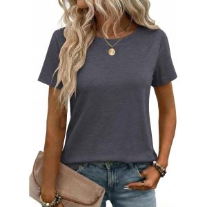 Zeagoo Womens Tshirt Short Sleeve Summer Tops Crewneck Casual Basic Tee Shirts Spring Clothes Trendy Outfit(Grey)