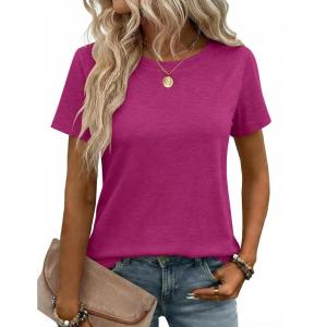 Zeagoo Womens Tshirt Short Sleeve Summer Tops Crewneck Casual Basic Tee Shirts Spring Clothes Trendy Outfit(Hot Pink)