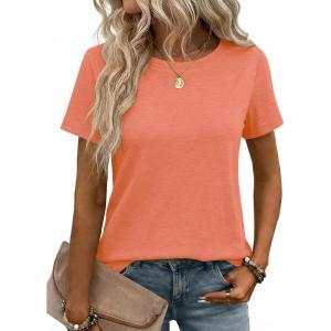 Zeagoo Womens Tshirt Short Sleeve Summer Tops Crewneck Casual Basic Tee Shirts Spring Clothes Trendy Outfit(Orange)