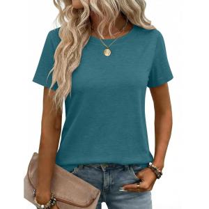 Zeagoo Womens Tshirt Short Sleeve Summer Tops Crewneck Casual Basic Tee Shirts Spring Clothes Trendy Outfit(Peacock Blue)