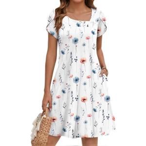 ZEAGOO Summer Dresses for Women 2026 Sundress Short Petal Sleeve Dress with Pockets Floral Dresses for Casual(A-floral-dh950)