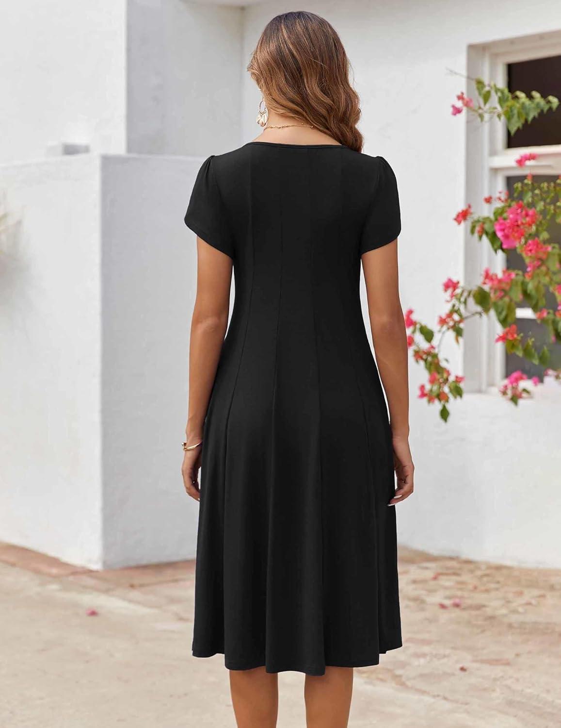 imageZEAGOO Womens Casual Dresses for Summer Short Sleeve Flare Midi Dress Loose Flowy Beach Sundress2501 Ablack