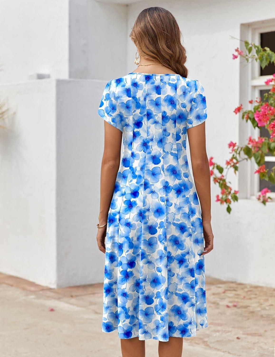 imageZEAGOO Womens Casual Dresses for Summer Short Sleeve Flare Midi Dress Loose Flowy Beach Sundress2602 Light Blue Floral