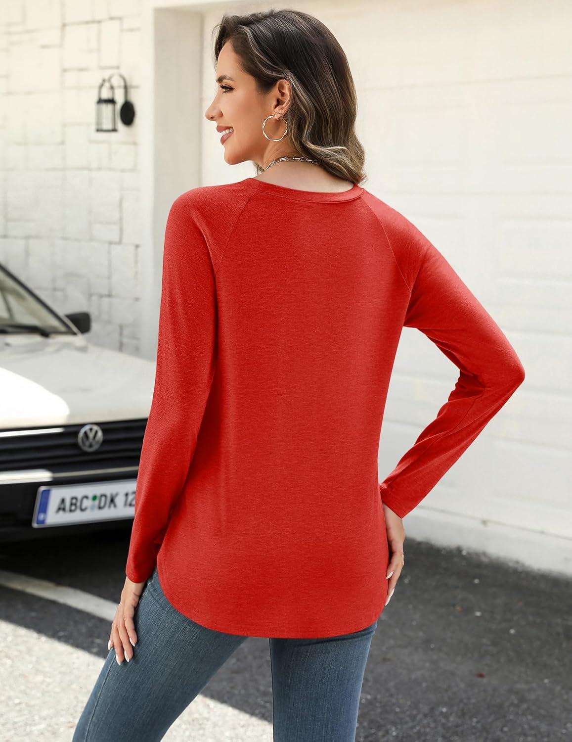 imageZeagoo Long Sleeve Shirts for Women Crew Neck Casual Fall Fashion Blouses Basic Tunic Tops Dressy Work ClothesRedsd485